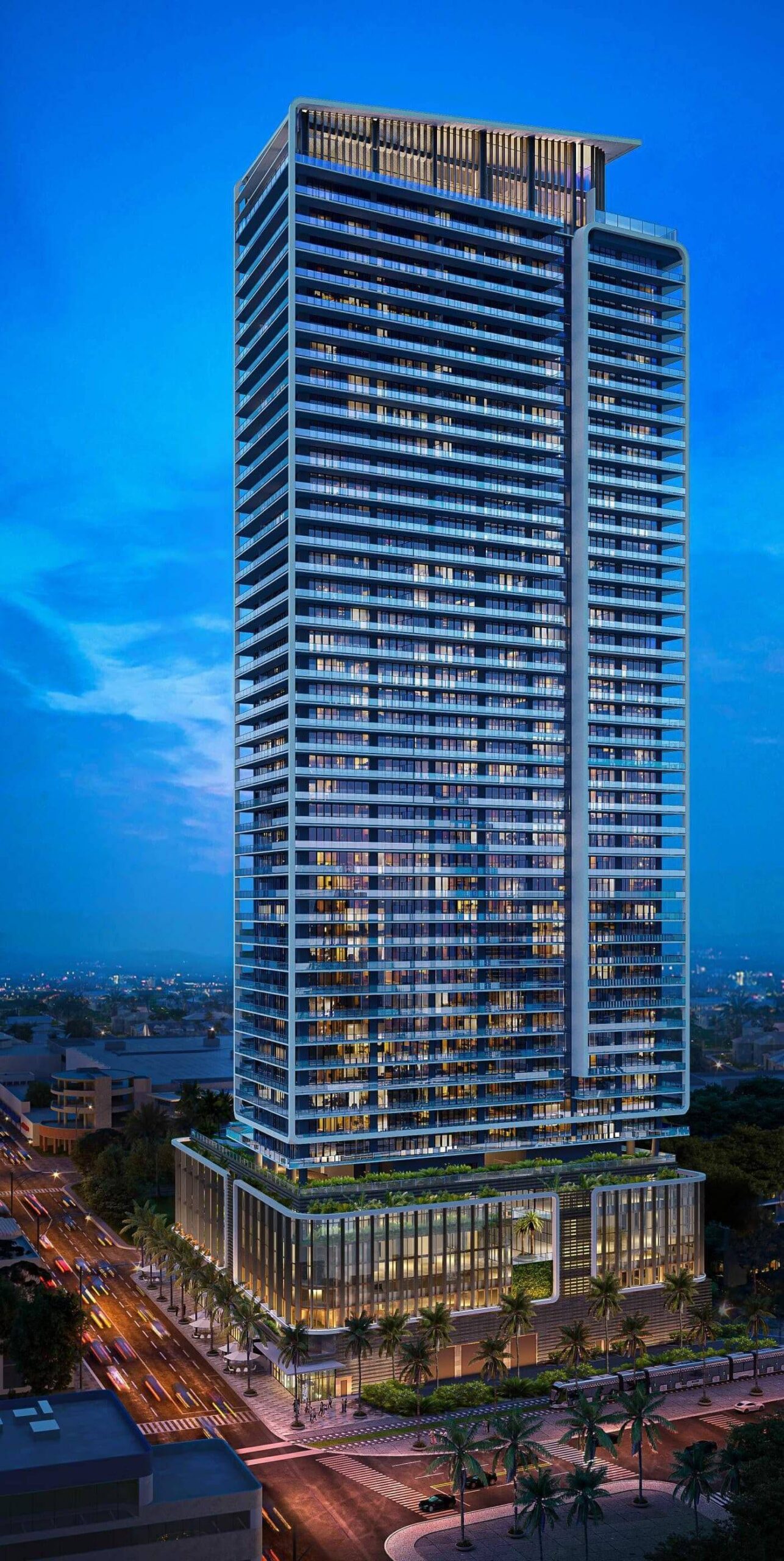 Jean-Georges Miami Tropic Residences — exterior rendering at dusk